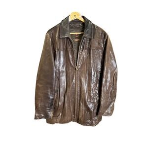 Men's L Brown Genuine Leather Jacket Thinsulate Insulation Zip Up Coat Outerwear